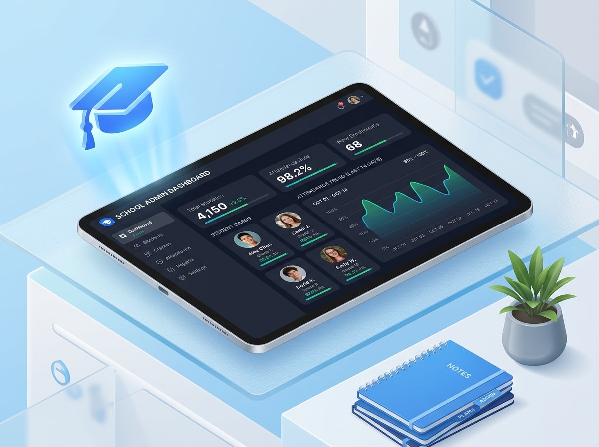 Tablet displaying a school administration dashboard